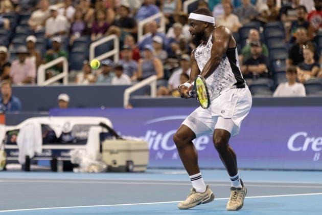 MASON, OHIO - AUGUST 16: Frances Tiafoe of United States hits a backhand during day six of the Cincinnati Open at the Lindner Family Tennis Center on August 16, 2026 in Mason, Ohio.  Copyright: xShainaxBenhiyoun SPPx Sportspressphoto_SPR210000