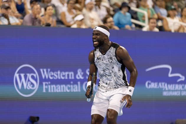 MASON, OHIO - AUGUST 16: Frances Tiafoe of United States reacts to a play during day six of the Cincinnati Open at the Lindner Family Tennis Center on August 16, 2026 in Mason, Ohio.  Copyright: xShainaxBenhiyoun SPPx Sportspressphoto_SPR210007