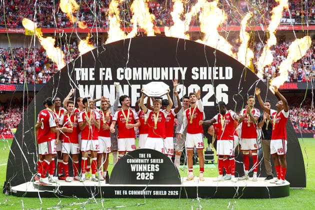 (260817) -- CARDIFF, Aug. 17, 2026 -- Arsenal s players celebrate on the podium after the English Community Shield match between Arsenal and Manchester City in Cardiff, Britain, on Aug. 16, 2026. (Photo by Xinhua) (SP)BRITAIN-CARDIFF-FOOTBALL-ENGLISH COMMUNITY SHIELD-FINAL-ARSENAL VS MANCHESTER CITY QianxJun 