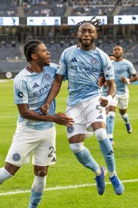 August 16, 2026, Bronx, New York, USA: Benie Traore (9) of NYCFC celebrates scoring goal during MLS, Fussball Herren, USA regular season game between NYCFC and Philadelphia Union at Yankee stadium in New York, NY on August 16, 2026. Philadelphia won 3 - 2. MLS Regular Season Game Between NYCFC And Philadelphia Union  - ZUMAr339 20260816_znp_r339_007 Copyright: xLevxRadinx