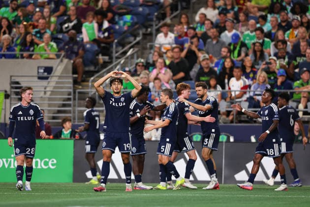 SEATTLE, WA - AUGUST 16: Forward Rayan Elloumi 19 of the Vancouver Whitecaps reacts after scoring a goal during a game between the Vancouver Whitecaps and Seattle Sounders on August 16, 2026 at Lumen Field in Seattle, Washington. (Photo by Henry Rodenburg Icon Sportswire) SOCCER: AUG 16 MLS, Fussball Herren, USA Seattle Sounders FC vs Vancouver Whitecaps FC EDITORIAL USE ONLY Icon26081611