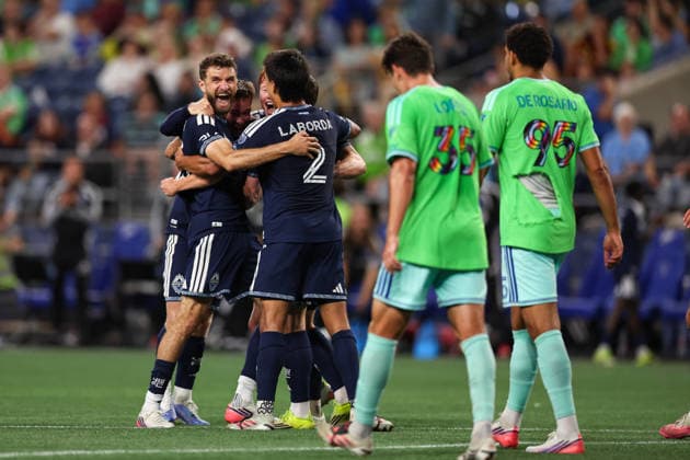SEATTLE, WA - AUGUST 16: Midfielder Thomas Müller 13 of the Vancouver Whitecaps celebrates a goal during a game between the Vancouver Whitecaps and Seattle Sounders on August 16, 2026 at Lumen Field in Seattle, Washington. (Photo by Henry Rodenburg Icon Sportswire) SOCCER: AUG 16 MLS, Fussball Herren, USA Seattle Sounders FC vs Vancouver Whitecaps FC EDITORIAL USE ONLY Icon26081613