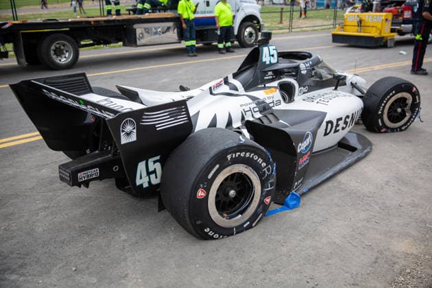 2026 Ontario Honda Dealers Indy At Markham - Race Louis Foster s damaged car ( 45) at the 2026 Ontario Honda Dealers Indy at Markham in Markham, Ontario, on August 16, 2026. Markham Canada  Copyright: xMathewxKox originalFilename:ko-notitle260816_npRwp.jpg