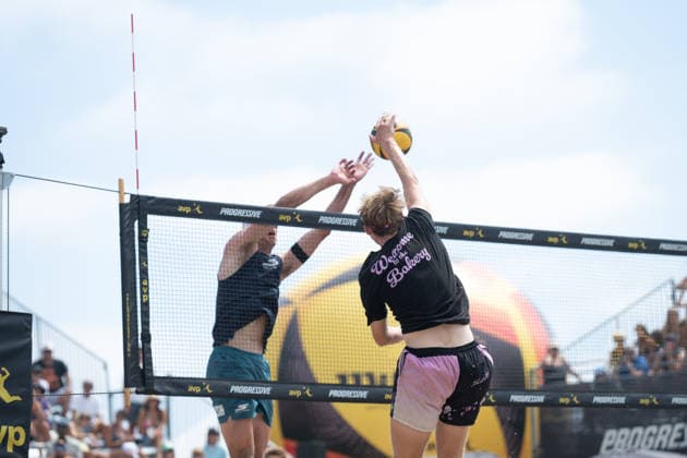 2026 AVP Manhattan Beach Open Gage Basey spikes the ball during the 2026 Manhattan Beach Open at Manhattan Beach Pier on Sunday, August 16, 2026. Manhattan Beach Californai United States  Copyright: xEdwinxSox originalFilename:so-2026avpm260816_npHo8.jpg