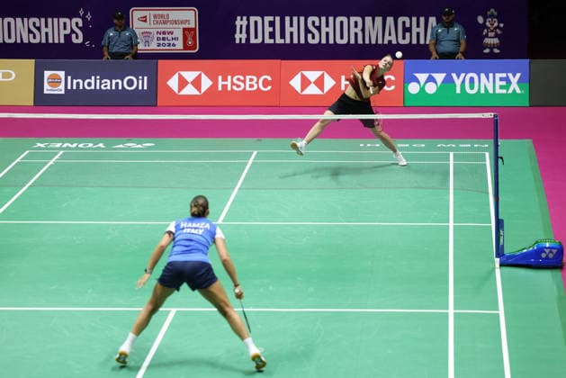 BWF World Championships - New Delhi - Day 1 Czech Republic s Petra Maixnerova and Italy s Yasmine Hamza in action during the BWF World Championships 2026 at Indira Gandhi Indoor Stadium, in New Delhi on August 17, 2026. Photo by Anshuman Akash ABACAPRESS.COM New Delhi India  Copyright: xAkashxAnshuman ABACAx