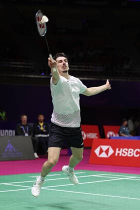 Simon Krax of Germany in action during the BWF World Championships 2026 at Indira Gandhi Indoor Stadium, in New Delhi on August 17, 2026. New Delhi India Copyright: xAnshumanxAkashx