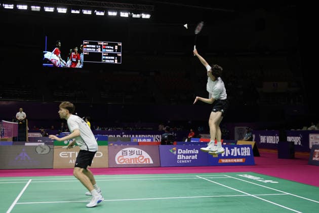 Simon Krax of Germany and Jonathan Dresp of Germany in action during the BWF World Championships 2026 at Indira Gandhi Indoor Stadium, in New Delhi on August 17, 2026. New Delhi India Copyright: xAnshumanxAkashx