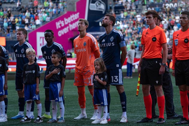 Seattle Sounders Vs Vancouver Whitecaps 8-16-26 Thomas Muller and the Vancouver Whitecaps stand for the Canadian National Anthem. Seattle WA United States  Copyright: xBrentxCombsx originalFilename:combs-notitle260816_npTpa.jpg