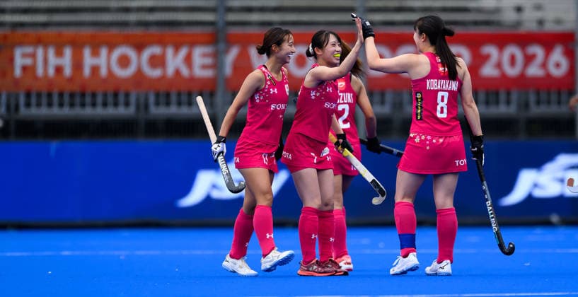 Hockey World Cup Day Three Japan celebrate victory against Chile during the Pool A match between Chile and Japan in the 2026 FIH Hockey World Cup at Wagener Stadium, Amstelveen 17 08 2026 UK Newspapers OUT Copyright: xGraemexWilcocksonx FIL-23792-0007