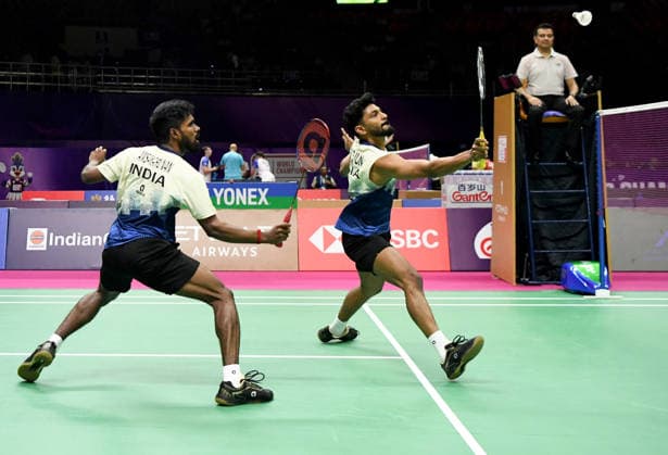BWF Badminton World Championships: India vs Ireland New Delhi, Aug 17 (ANI): India s Hariharan Amsakarunan and M R Arjun in action against Ireland s Scott Guildea and Paul Reynolds in the men s double category during the BWF Badminton World Championships at Indira Gandhi Indoor Stadium, in New Delhi on Monday. NEW DELHI Delhi India Copyright: xANIx ANI_20260817168