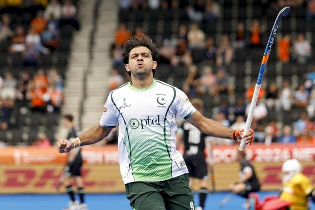 AMSTELVEEN - Hannan Shahid of Pakistan celebrates his goal during the group stage match at the Hockey World Cup between Pakistan and Wales at the Wagener Stadium. BAS CZERWINSKI ANP xVIxANPxSportx xxANPxIVx 565694310 originalFilename: 565694310.jpg