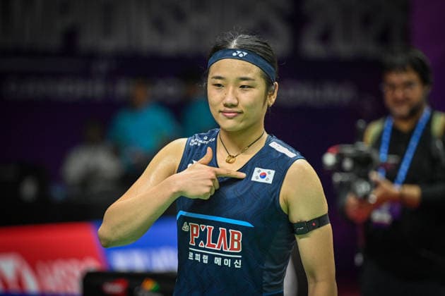 NEW DELHI, INDIA - AUGUST 17: South Korean badminton star An Se-young reacts after securing a victory against Bulgaria™s Kaloyana Nalbantova during their women s singles Round of 64 match on the opening day of the BWF World Championships 2026 at the Indira Gandhi Arena on August 17, 2026 in New Delhi, India. Top seed and reigning Olympic champion An Se-young enters the marquee event as a strong favorite in the women s singles draw as she begins her campaign for world title glory in the Indian capital.(Photo by Sanchit Khanna Hindustan Times) BWF World Championships 2026