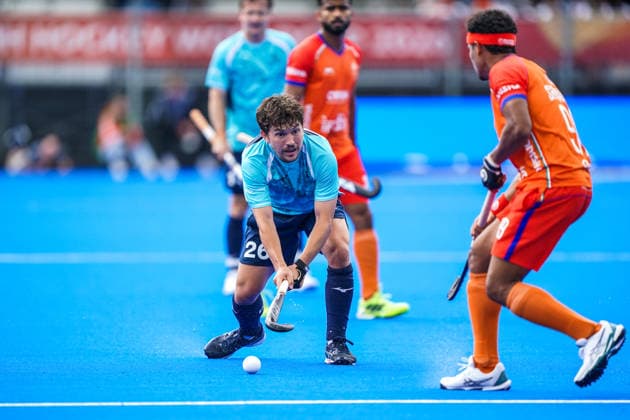 2026-08-17 India v England - FIH Hockey World Cup AMSTELVEEN, NETHERLANDS - AUGUST 17: James Gall of England during the FIH Hockey World Cup match between India and England at Wagener Stadion on August 17, 2026 in Amstelveen, Netherlands. Amstelveen Wagener Stadion Netherlands Content not available for redistribution in The Netherlands directly or indirectly through any third parties. Copyright: xAndrexWeeningx