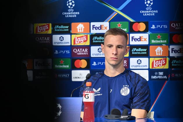 Dinamo press and training: UEFA Champions League play-offs Luka Stojkovic of GNK Dinamo Zagreb speaks with a media on a press confeerence at Maksimir Stadium on August 17, 2026. in Zagreb, Croatia ahead of the UEFA Champions League play-offs 1st leg match between GNK Dinamo Zagreb and Viking FK.  DavorxPuklavec PIXSELL
