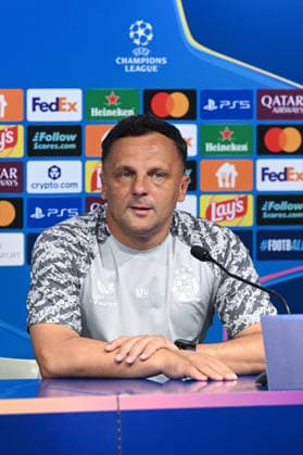 Dinamo press and training: UEFA Champions League play-offs Head Coach of GNK Dinamo Zagrb Mario Kovacevic speaks with a media on a press confeerence at Maksimir Stadium on August 17, 2026. in Zagreb, Croatia ahead of the UEFA Champions League play-offs 1st leg match between GNK Dinamo Zagreb and Viking FK.  DavorxPuklavec PIXSELL