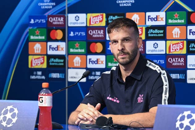 Viking press and training: UEFA Champions League play-offs Zlatko Tripic of Viking FK speaks with a media on a press confeerence at Maksimir Stadium on August 17, 2026. in Zagreb, Croatia ahead of the UEFA Champions League play-offs 1st leg match between GNK Dinamo Zagreb and Viking FK.  DavorxPuklavec PIXSELL