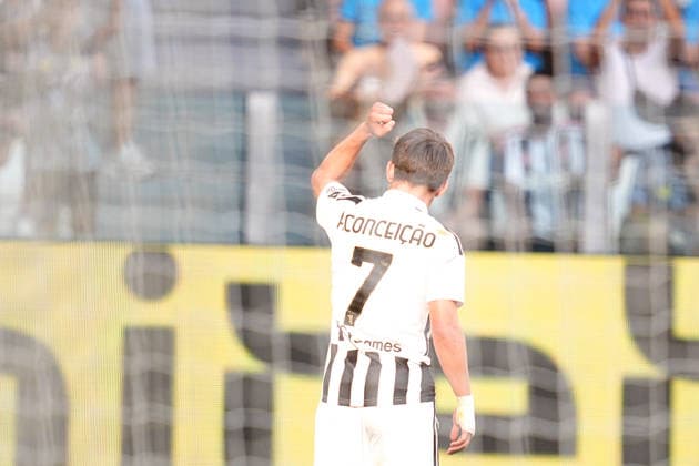 Juventus s Conceicao celebrates after scoring the 1-0 goal for his team during the pre season friendly soccer match between Juventus and Juventus Next Gen at the Allianz Stadium in Torino, north west Italy - Wednesday, August 17, 2026. - Soccer .  Copyright: xMarcoxAlpozzi LaPressex