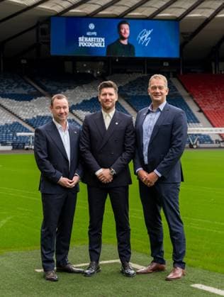 SFA Chief Football Officer Craig Mulholland, Scotland Men s Team Manager Sebastien Pocognoli & SFA Chief Executive Ian Maxwell photographed at Hampden Park. New Scotland Manager Sebastien Pocognoli press conference, PK, Pressekonferenz Football, Barclays Hampden Stadium, Glasgow, Scotland, UK - 17 Aug 2026Glasgow Barclays Hampden Scotland United Kingdom  Copyright: xStuartxWallace Shutterstockx 17103705ai