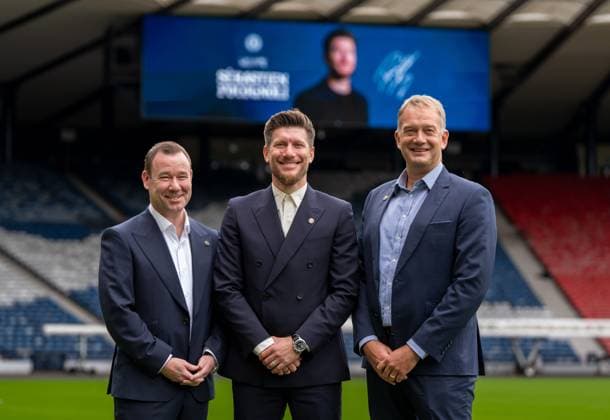 SFA Chief Football Officer Craig Mulholland, Scotland Men s Team Manager Sebastien Pocognoli & SFA Chief Executive Ian Maxwell photographed at Hampden Park. New Scotland Manager Sebastien Pocognoli press conference, PK, Pressekonferenz Football, Barclays Hampden Stadium, Glasgow, Scotland, UK - 17 Aug 2026Glasgow Barclays Hampden Scotland United Kingdom  Copyright: xStuartxWallace Shutterstockx 17103705aj