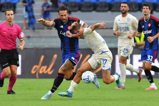 IPA87579612 - Antonio Caracciolo (Pisa) and Salvatore Monaco (Empoli) during the Pisa SC vs. Empoli FC Coppa Italia match in Pisa, Italy, on August 17, 2026  Copyright: xGabrielexMasotti IPAxSportx xx 87579612