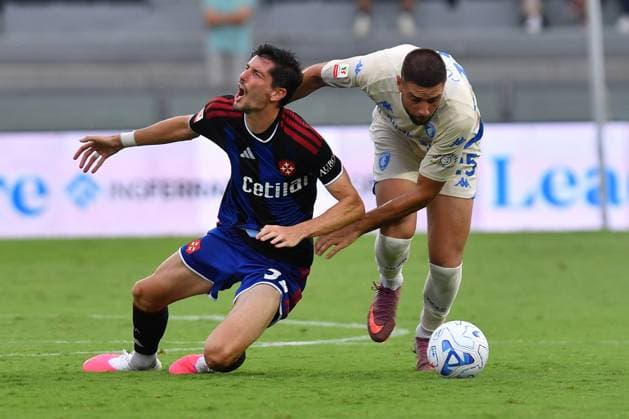 IPA87579619 - Stefano Moreo (Pisa) and Marco Curto (Empoli) during the Pisa SC vs. Empoli FC Coppa Italia match in Pisa, Italy, on August 17, 2026  Copyright: xGabrielexMasotti IPAxSportx xx 87579619