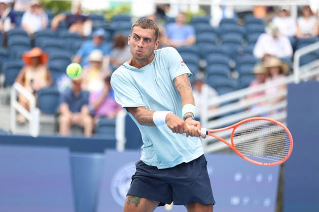 MASON, OHIO - AUGUST 17: Flavio Cobolli of Italy hits a backhand during day seven of the Cincinnati Open at the Lindner Family Tennis Center on August 17, 2026 in Mason, Ohio.  Copyright: xShainaxBenhiyoun SPPx Sportspressphoto_SPR210245
