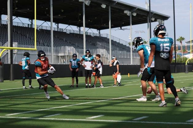JACKSONVILLE, FL - AUGUST 17: Jacksonville Jaguars wide receiver Trebor Pena (86) works on a drill during training camp on August 17, 2026 at the Miller Electric Center in Jacksonville, Fl. (Photo by David Rosenblum Icon Sportswire) NFL, American Football Herren, USA AUG 17 Jaguars Training Camp EDITORIAL USE ONLY Icon260817238235