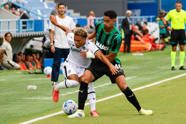 IPA87579828 - Simone Cinquegrano (Sassuolo) and Daniel Caprini (Cesena) during the 2026–2027 Frecciarossa Italian Cup soccer match between Sassuolo and Cesena at the Mapei Stadium in Reggio Emilia, Italy on August 17, 2026, during the US Sassuolo vs. Cesena FC Italian Coppa Italia soccer match in Reggio Emilia, Italy, on August 17, 2026  Copyright: xLucaxDiliberto IPAxSportx xx 87579828