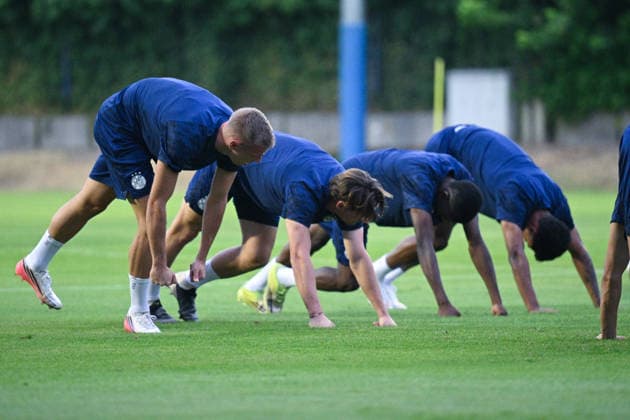 Dinamo press and training: UEFA Champions League play-offs Players of GNK Dinamo Zagreb during the training session at Hitrec-Kacian Stadium on August 17, 2026. in Zagreb, Croatia ahead of the UEFA Champions League play-offs 1st leg match between GNK Dinamo Zagreb and Viking FK.  DavorxPuklavec PIXSELL