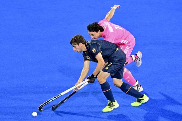 Belgium s Thibeau Stockbroekx and German Teo Hinrichs fight for the ball during a hockey game between Belgian Lions and Germany, the second (out of three) matches during the group stage of the men s 2026 Hockey World Cup, Monday 17 August 2026 in Wavre. The 2026 edition of the Hockey World Cup takes place in Belgium and The Netherlands from August 15 to August 30. DIRKxWAEM  x183625458x