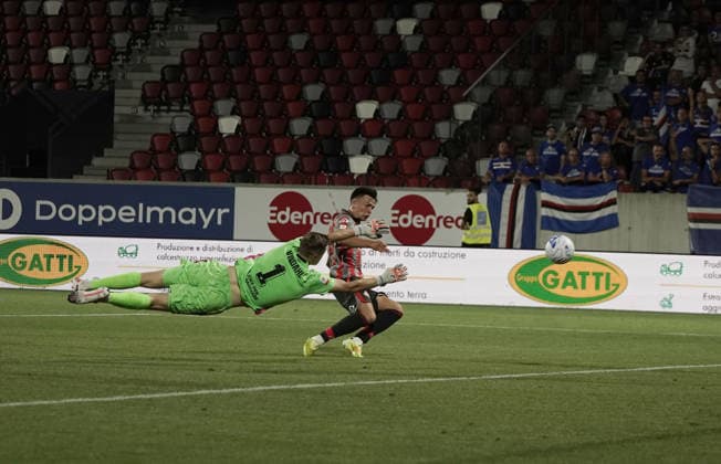 DAVID STUCKLER gol 1-0 , calcio Cremonese Sampdoria , Bolzano 17 Agosto 2026. Lapresse Paolo Savio  Copyright: xPaoloxSaviox xLaPressex