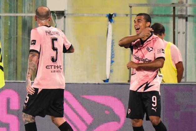 IPA87582597 - Palermo, Italy, August 17, 2026. Renzo Barbera Stadium, Palermo vs. Lecce, a match in the 32nd round of the 2026–2027 Italian Cup. In the photo: Dominic Vavassori (Palermo FC) celebrating after scoring a goal and Antonio Palumbo (Palermo FC)  Copyright: xFedericoxSerra IPAxSportx xx 87582597