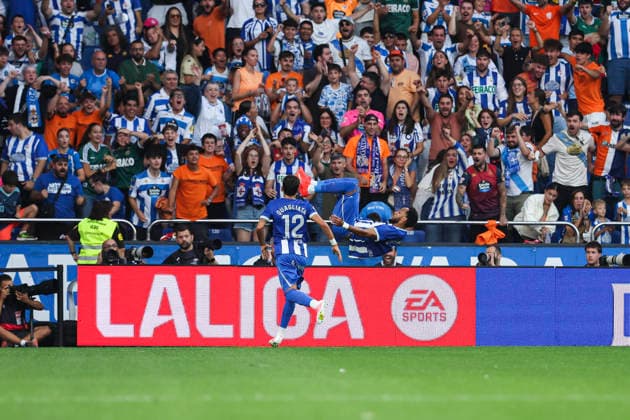 August 17, 2026, A Coruna, A Coruna, SPAIN: Pierre-Emerick Aubameyang of RC Deportivo A Coruna celebrates a goal during the Spanish league, LaLiga EA Sports, football match played between RC Deportivo and Elche CF at Riazor stadium on August 17, 2026, in A Coruna, Spain. A Coruna SPAIN - ZUMAa181 20260817_zaa_a181_067 Copyright: xIrinaxR.xHipolitox