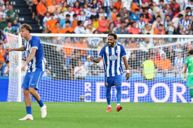 August 17, 2026, A Coruna, A Coruna, SPAIN: Pierre-Emerick Aubameyang of RC Deportivo A Coruna celebrates a goal during the Spanish league, LaLiga EA Sports, football match played between RC Deportivo and Elche CF at Riazor stadium on August 17, 2026, in A Coruna, Spain. A Coruna SPAIN - ZUMAa181 20260817_zaa_a181_070 Copyright: xIrinaxR.xHipolitox