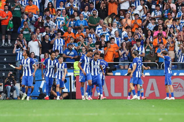 August 17, 2026, A Coruna, A Coruna, SPAIN: Pierre-Emerick Aubameyang of RC Deportivo A Coruna celebrates a goal during the Spanish league, LaLiga EA Sports, football match played between RC Deportivo and Elche CF at Riazor stadium on August 17, 2026, in A Coruna, Spain. A Coruna SPAIN - ZUMAa181 20260817_zaa_a181_071 Copyright: xIrinaxR.xHipolitox