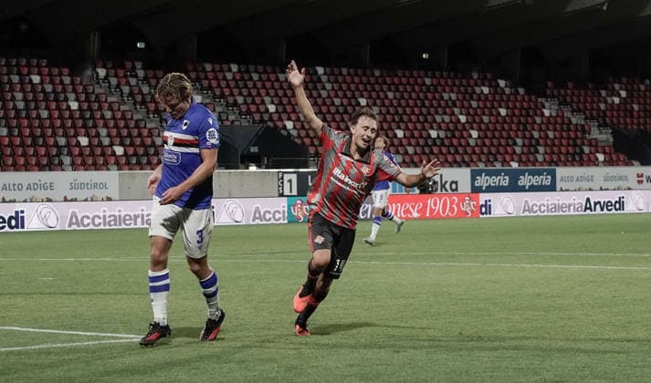 esultanza gol 2-0 Tommaso Berti , calcio Cremonese Sampdoria , Bolzano 17 Agosto 2026. Lapresse Paolo Savio  Copyright: xPaoloxSaviox xLaPressex