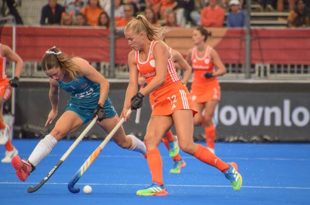 Luna Fokke (12 Netherlands Hockey Team) during the FIH World Cup game between Australia and Netherlands at Wagener stadion, Amstelveen, Netherlands.  Copyright: xArnexvanxderxBenx xSPPx Sportspressphoto_SPR210378