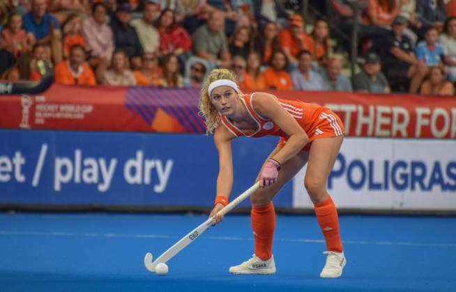 Yibbi Jansen (8 Netherlands Hockey Team) during the FIH World Cup game between Australia and Netherlands at Wagener stadion, Amstelveen, Netherlands.  Copyright: xArnexvanxderxBenx xSPPx Sportspressphoto_SPR210387