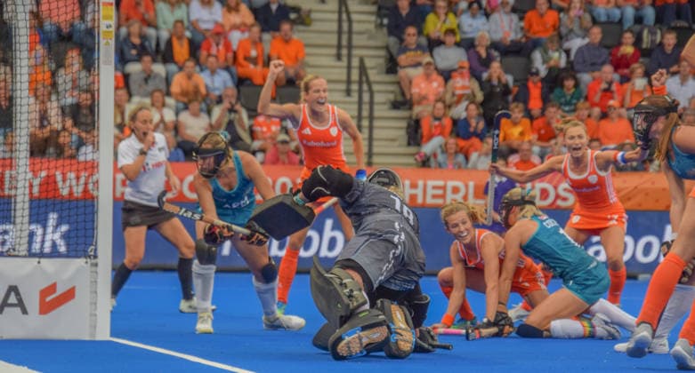 Joosje Burg (16 Netherlands Hockey Team) scores but goal was not fair during the FIH World Cup game between Australia and Netherlands at Wagener stadion, Amstelveen, Netherlands.  Copyright: xArnexvanxderxBenx xSPPx Sportspressphoto_SPR210391
