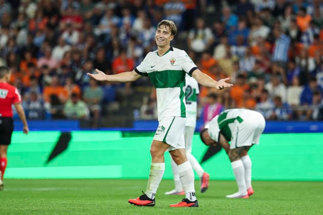 August 17, 2026, A Coruna, A Coruna, SPAIN: David Affengruber of Elche CF gestures during the Spanish league, LaLiga EA Sports, football match played between RC Deportivo and Elche CF at Riazor stadium on August 17, 2026, in A Coruna, Spain. A Coruna SPAIN - ZUMAa181 20260817_zaa_a181_094 Copyright: xIrinaxR.xHipolitox