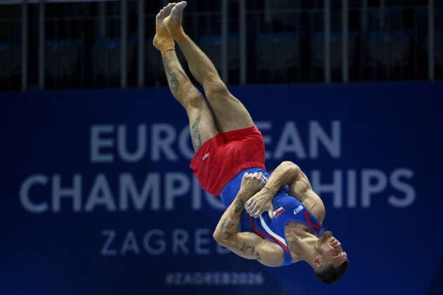 Media Day of Croatia Men s gymnastics team Ilia Kovtun of Croatia performs on the vault during a media day ahead of the 37th European Championships in Men™s Artistic Gymnastics at Arena Zagreb on August 17, 2026., in Zagreb, Croatia.  MarkoxLukunic PIXSELL