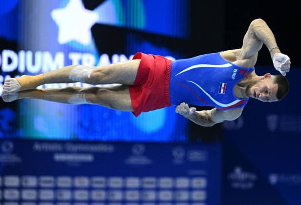 Media Day of Croatia Men s gymnastics team Ilia Kovtun of Croatia performs on the Horizontal Bar during a media day ahead of the 37th European Championships in Men™s Artistic Gymnastics at Arena Zagreb on August 17, 2026., in Zagreb, Croatia.  MarkoxLukunic PIXSELL