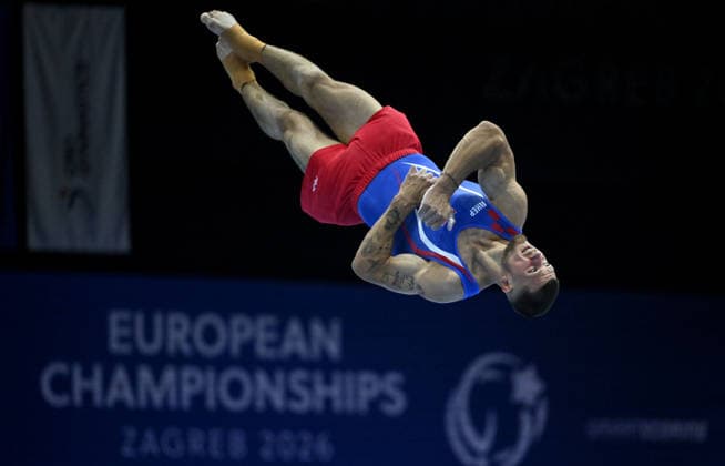 Media Day of Croatia Men s gymnastics team Ilia Kovtun of Croatia performs on the pommel horse during a media day ahead of the 37th European Championships in Men™s Artistic Gymnastics at Arena Zagreb on August 17, 2026., in Zagreb, Croatia.  MarkoxLukunic PIXSELL