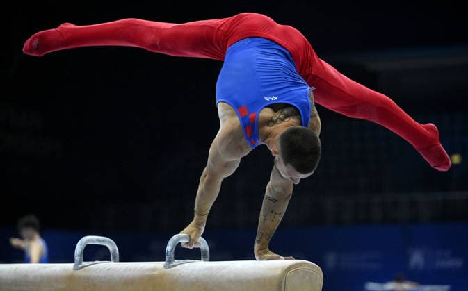 Media Day of Croatia Men s gymnastics team Ilia Kovtun of Croatia performs on the pommel horse during a media day ahead of the 37th European Championships in Men™s Artistic Gymnastics at Arena Zagreb on August 17, 2026., in Zagreb, Croatia.  MarkoxLukunic PIXSELL