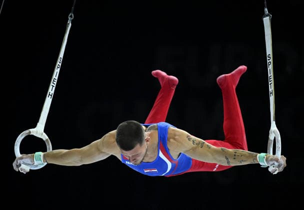 Media Day of Croatia Men s gymnastics team Ilia Kovtun of Croatia performs on the rings during a media day ahead of the 37th European Championships in Men™s Artistic Gymnastics at Arena Zagreb on August 17, 2026., in Zagreb, Croatia.  MarkoxLukunic PIXSELL