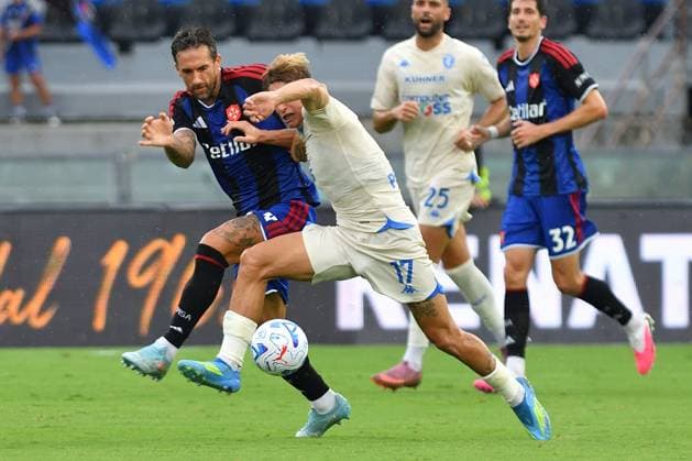 IPA87584271 - Antonio Caracciolo (Pisa) and Salvatore Monaco (Empoli) battle for the ball during the Pisa SC vs. Empoli FC Italian soccer Coppa Italia match in Pisa, Italy, on August 17, 2026  Copyright: xGabrielexMasotti IPAxSportx xx 87584271