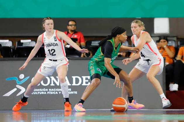 Women s Olympic Basketball Qualifier - Senegal vs. Canada Syla Swords (L) and Sami Hill (R) of Canada in action against Cierra Dillard (C) of Senegal during a Group A game of the FIBA Women s Basketball World Cup 2026 Pre-Qualifying Tournament between Canada and Senegal at the Arena Astros in Guadalajara, Mexico, 17 August 2026. Guadalajara Mexico  Copyright: xFranciscoxGuascox