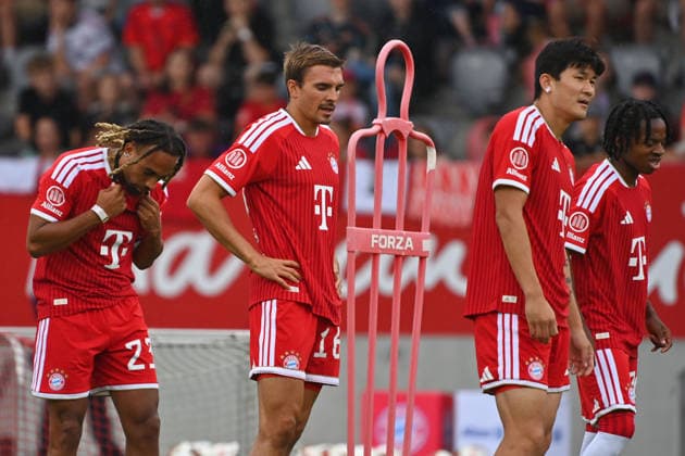 v.li:Sacha BOEY,Joao PALHINHA (Bayern Muenchen), Minjae KIM (FC Bayern Muenchen), Wisdom MIKE (Bayern Muenchen). Oeffentliches Training FC Bayern Muenchen und Family Day am 17.08.2026 auf dem FC Bayern Campus in Muenchen. Fussball 1. Bundesliga,Saison 2026 2027. *** From left: Sacha BOEY, Joao PALHINHA, Bayern Munich, Minjae KIM, FC Bayern Munich; Wisdom MIKE, FC Bayern Munich. Public training session for FC Bayern Munich and Family Day on August 17, 2026, at the FC Bayern Campus in Munich. Soccer, Bundesliga 1, 2026–2027 season