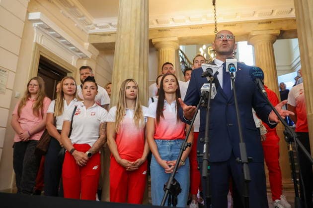 WARSZAWA 18.08.2026 SPOTKANIE MINISTRA SPORTU I TURYSTYKI Z MEDALISTAMI MISTRZOSTW EUROPY W LEKKOATLETYCE 2026 --- MINISTRY OF AND TOURISM AND POLISH MEDALISTS OF EUROPEAN ATHLETICS CHAMPIONSHIPS 2026 - PRESS CONFERNCE IN WARSAW MAGDALENA STEFANOWICZ KRISCINA CIMANOUSKA NATALIA BUKOWIECKA JAKUB RUTNICKI FOT. ANNA KLEPACZKO FOTOPYK NEWSPIX.PL --- newspix.pl POLAND OUT! 