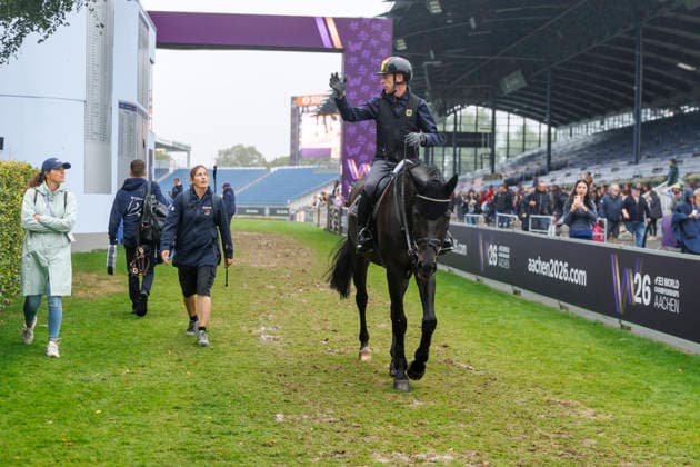 AACHEN - FEI World Championships 2026, AACHEN - FEI World Championships 2026 EHNING Marcus (GER), Coolio 42, JOBST Melina (Groom) FEI Jumping World Championship, WM, Weltmeisterschaft Familiarization Aachen, Reitstadion Soers 18. August 2026 - *** AACHEN FEI World Championships 2026, AACHEN FEI World Championships 2026 EHNING Marcus GER, Coolio 42, JOBST Melina Groom FEI Jumping World Championship Familiarization Aachen, Soers Equestrian Stadium, August 18, 2026